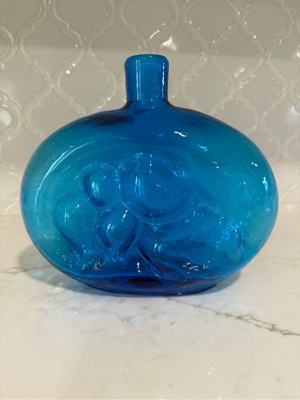 VTG Blenko Wayne Husted #6310 5 Bubble Decanter Blue Art Glass MCM No Stopper
